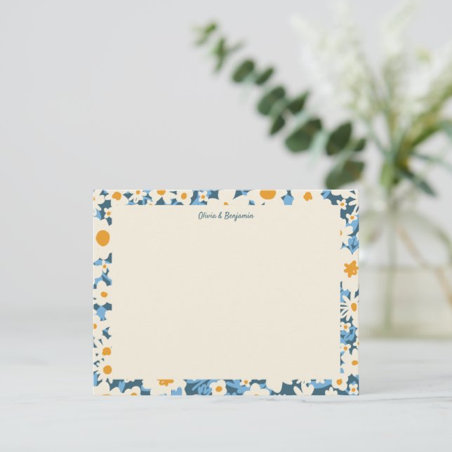 Colourful Boho Blue and White Floral Personalised  Card (Standing Front)