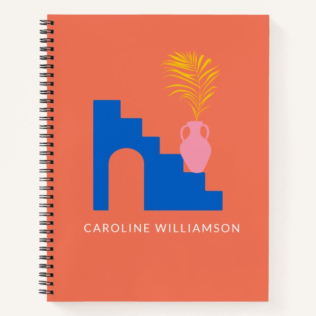 Colourful Boho Bright Botanical Shapes Personalise Notebook (Front)