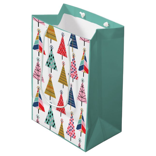 Colourful Boho Christmas Trees Medium Gift Bag (Front Angled)