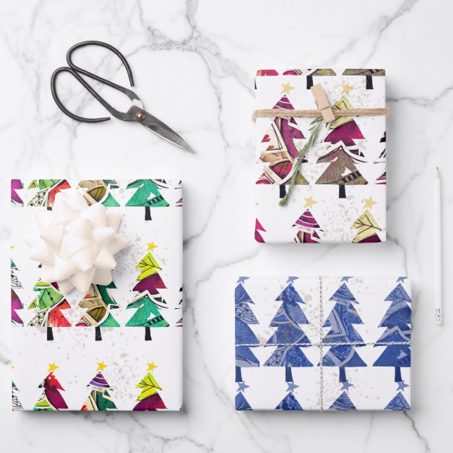 Colourful Boho Christmas Trees Pattern  3 Sheets (Front)