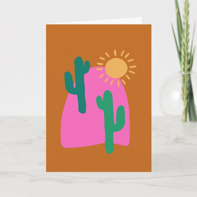 Colourful Boho Desert Cactus Art Illustration  Note Card (Front)