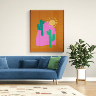 Colourful Boho Desert Cactus Art Illustration Poster