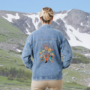 Colourful Boho Feather Dreamcatcher Denim Jacket