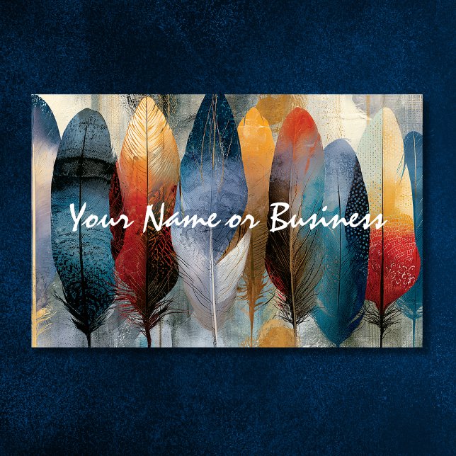 Colourful Boho Feather QR Code Contact Design Business Card (Colorful Boho Feather QR Code Contact Design Business Card Front)