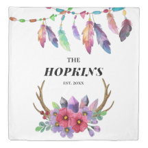 Colourful Boho Feathers and Flowers Custom Family