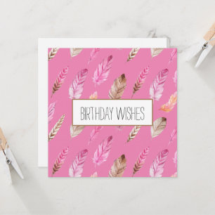 Colourful Boho Feathers Happy Birthday  Card
