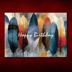 Colourful Boho Feathers Happy Birthday Card