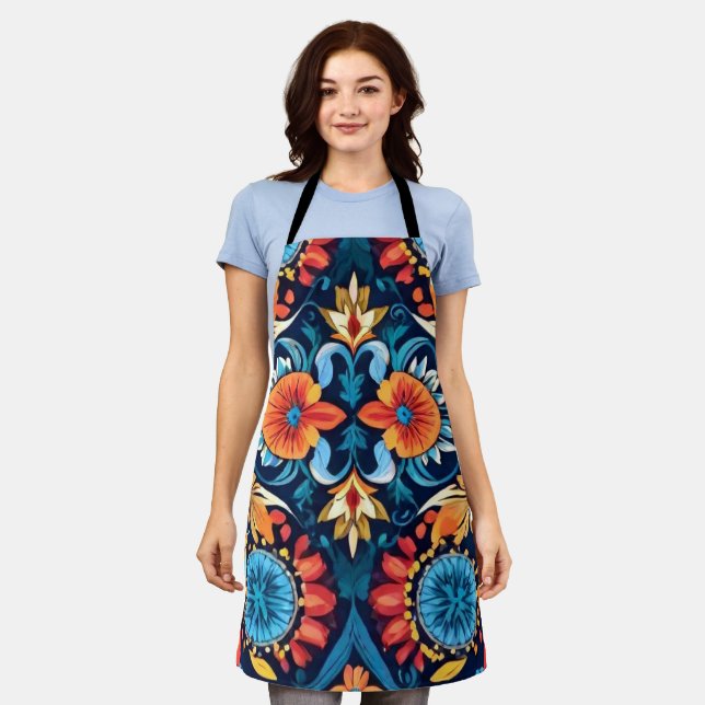Colourful Boho Floral Elegance: Vibrant Mandala Apron (Worn)