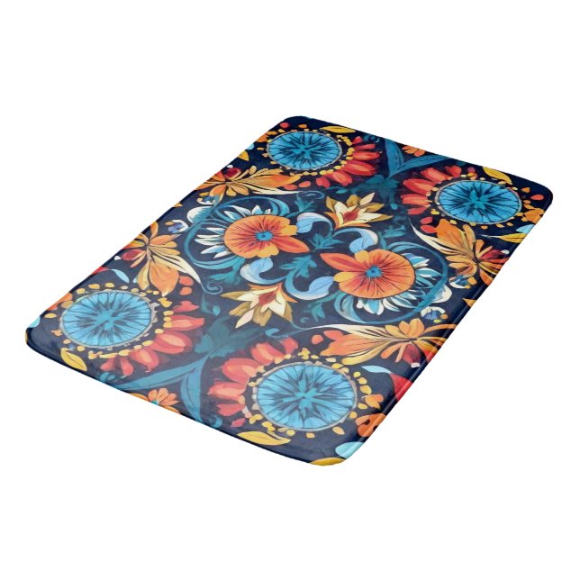 Colourful Boho Floral Elegance: Vibrant Mandala Bath Mat (Angled)