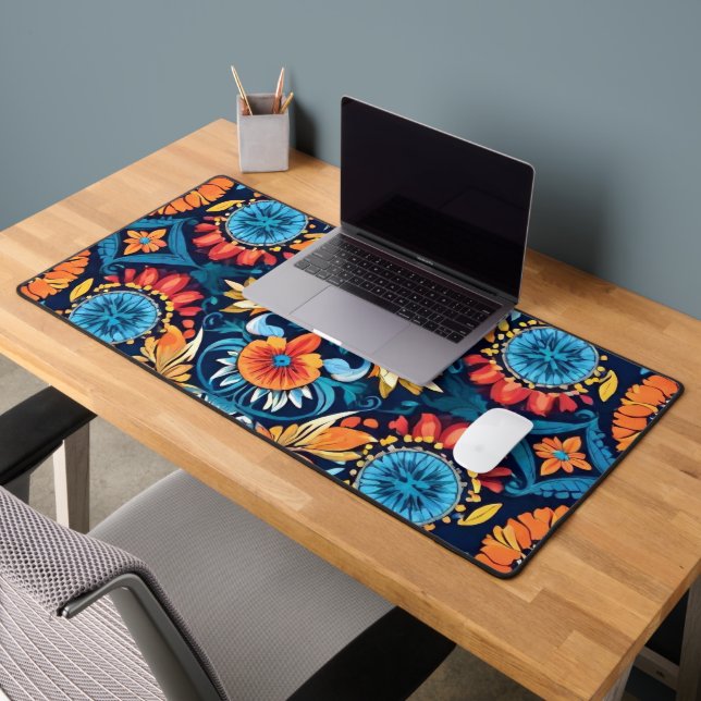 Colourful Boho Floral Elegance: Vibrant Mandala Desk Mat (Office 2)