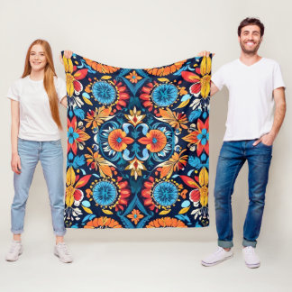 Colourful Boho Floral Elegance: Vibrant Mandala Fleece Blanket
