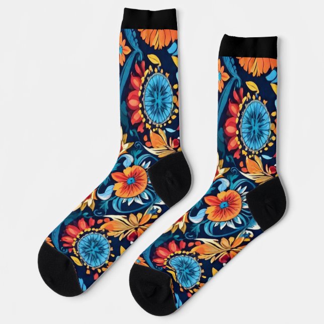 Colourful Boho Floral Elegance: Vibrant Mandala Socks (Left)