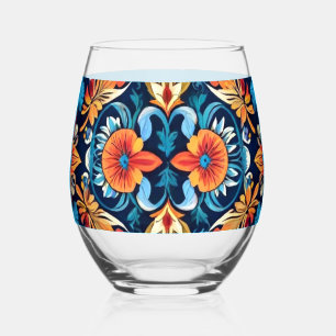 Colourful Boho Floral Elegance: Vibrant Mandala Stemless Wine Glass