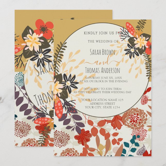 COLOURFUL BOHO FLORAL INVITATION (Front/Back)