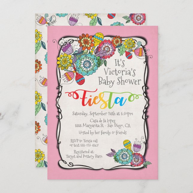Colourful Boho Floral Mexican Fiesta Baby Shower Invitation (Front/Back)