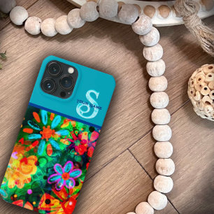 Colourful Boho Floral Monogram Name Inspirivity iPhone 13 Pro Max Case