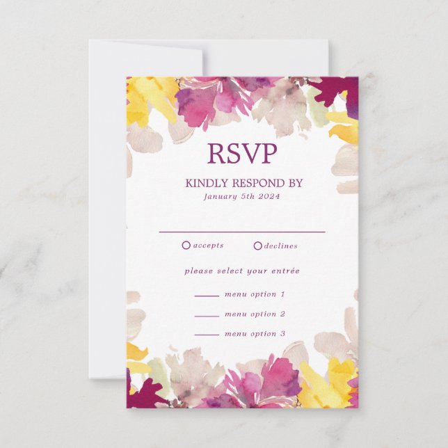 Colourful Boho Floral Summer Spring Wedding  RSVP Card (Front)