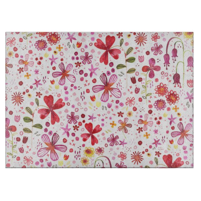 Colourful Boho Floral Watercolor Cutting Board (Front)