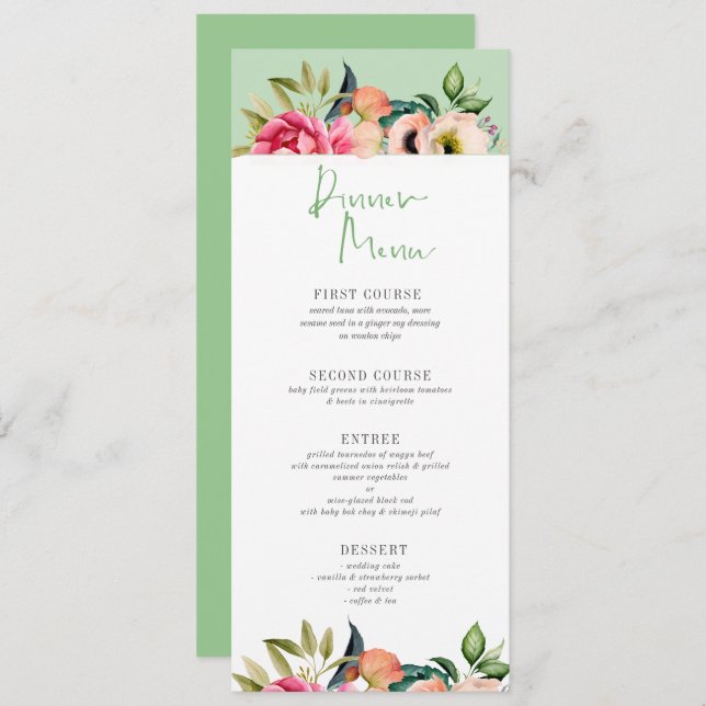 Colourful boho flower border Dinner menu typograph Invitation (Front/Back)