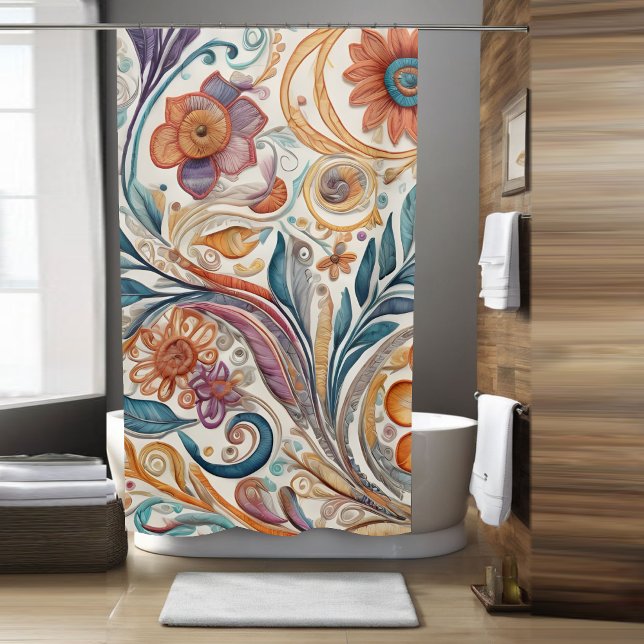 Colourful Boho Flower Theme Shower Curtain (Creator Uploaded)