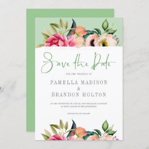 Colourful boho flowers Save the Date Typography Invitation