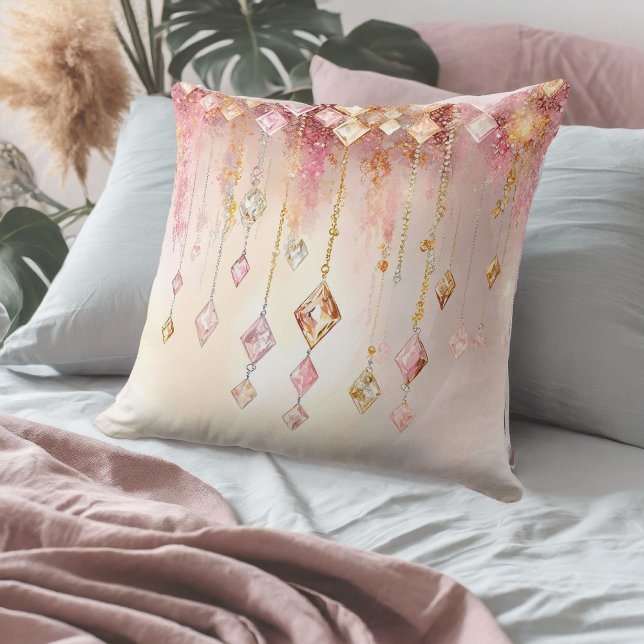 Colourful Boho Gems Blush Pink and Gold ID1035 Cushion (Creator Uploaded)