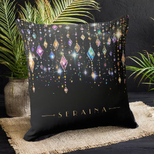 Colourful Boho Gems on Black ID1035 Cushion