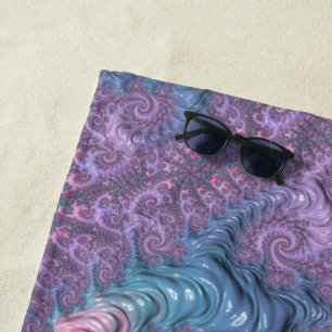 Colourful Boho Hippie Groovy Trippy Pastel Fractal Beach Towel