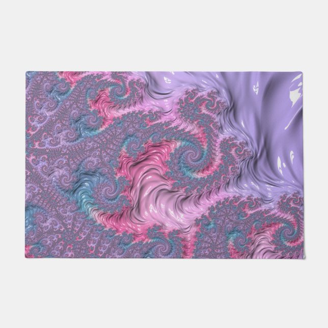 Colourful Boho Hippie Groovy Trippy Pastel Fractal Doormat (Front)