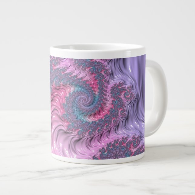 Colourful Boho Hippie Groovy Trippy Pastel Fractal Large Coffee Mug (Front Right)