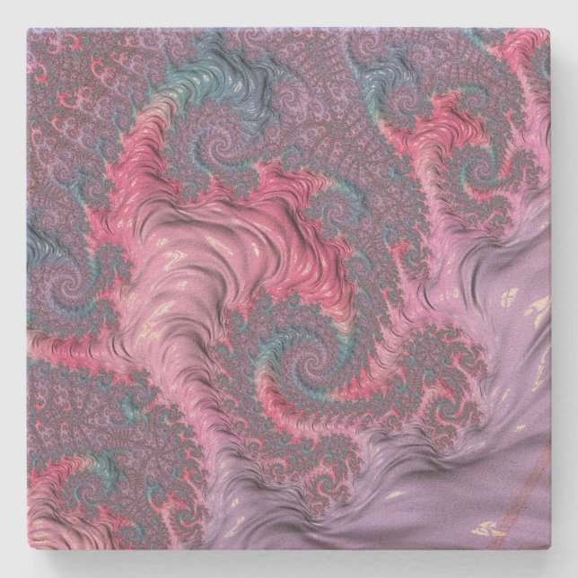 Colourful Boho Hippie Groovy Trippy Pastel Fractal Stone Coaster (Front)