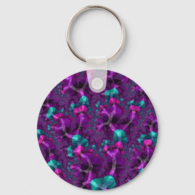Colourful Boho Hippie Jewel Tone Low Poly Fractal Key Ring (Front)