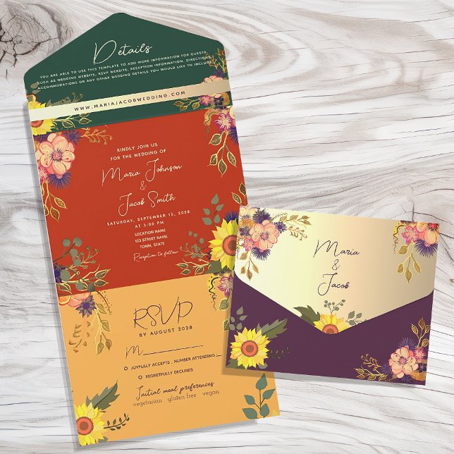 Colourful Boho Jewel Tone Wedding All In One Invitation (Creator Uploaded)