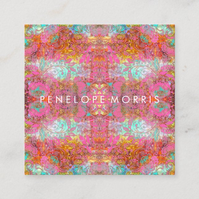 Colourful Boho Makeup Artist Square Business Card (Front)