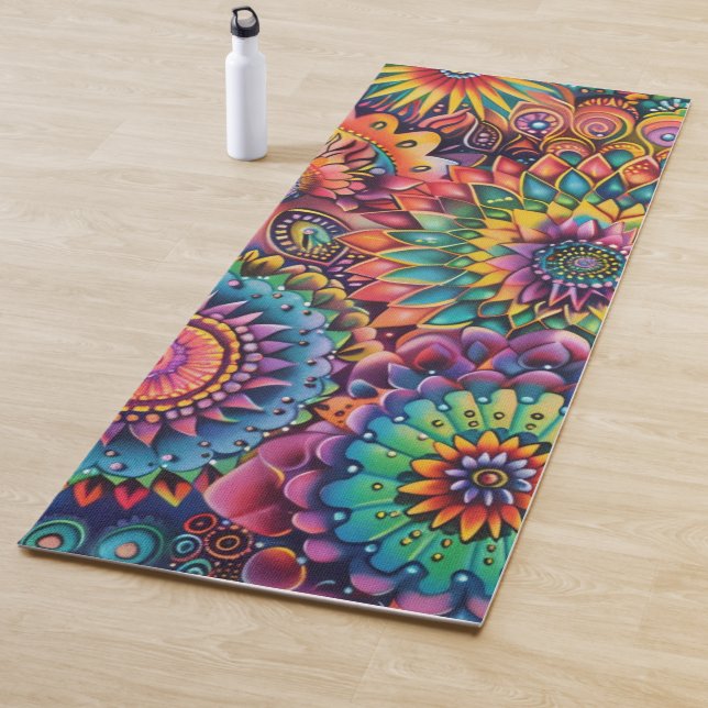 Colourful Boho Mandala Floral Premium Yoga Mat (In Situ)