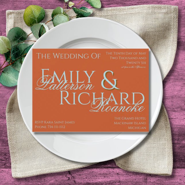 Colourful Boho Minimalist Dark Orange & Teal Invitation (Creator Uploaded)