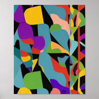 Colourful boho modern abstract art blue red patter