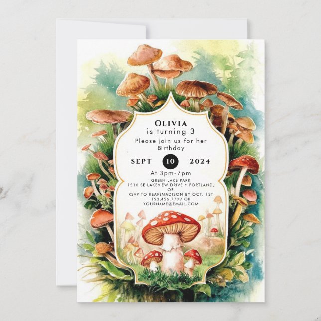 Colourful Boho Mushroom Birthday Invitation (Front)