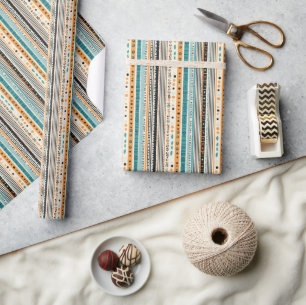 Colourful Boho native ornaments navy rusty ethnic Wrapping Paper