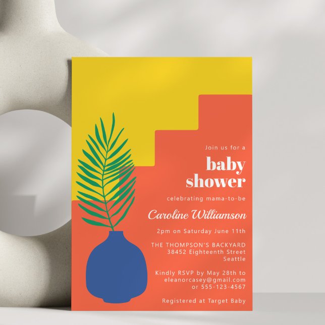 Colourful Boho Orange Botanical Art Baby Shower Invitation (Creator Uploaded)