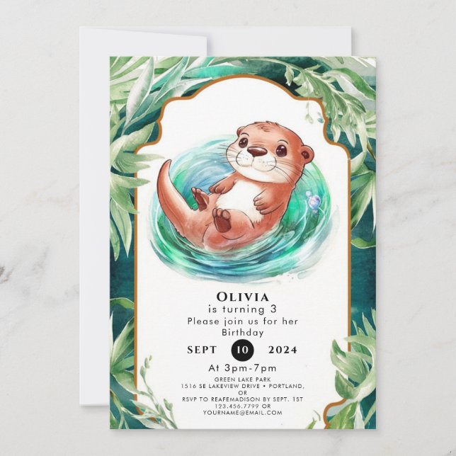Colourful Boho Otter Birthday Invitation (Front)