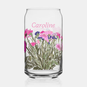 Colourful Boho Pretty Spring Flowers With Name Can Glass
