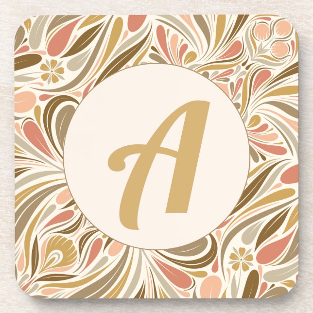 Colourful Boho Print with Retro Monogram Coaster (Front)