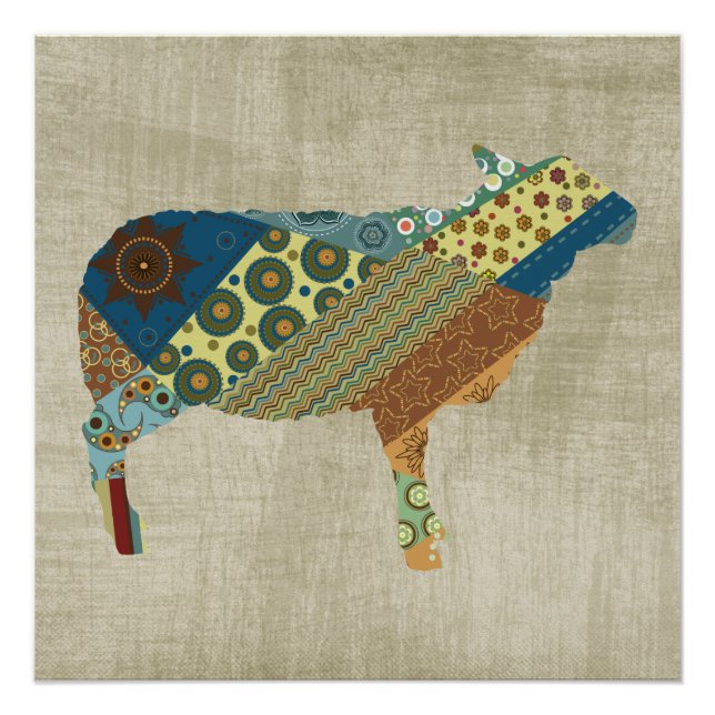 Colourful BoHo Quilt Sheep Design Poster (Front)