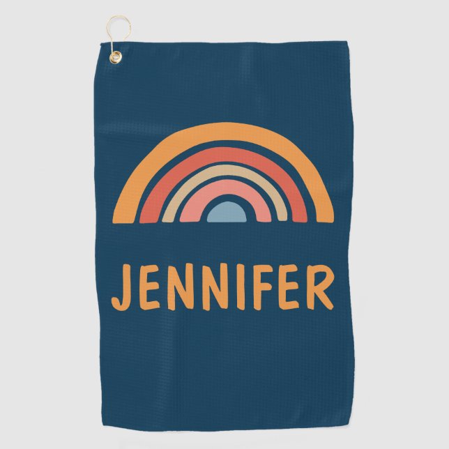 Colourful boho rainbow design golf towel (Front)