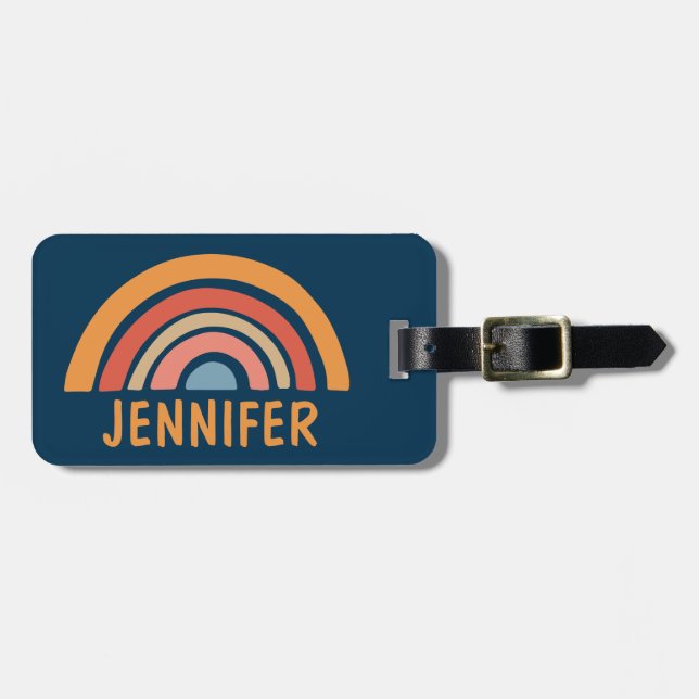 Colourful boho rainbow design luggage tag (Front Horizontal)