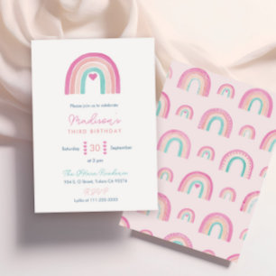 Colourful Boho Rainbow Hearts Girl Birthday Party Invitation