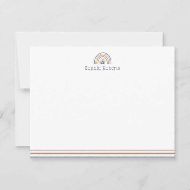 Colourful Boho Rainbow Line Kids Stationery Card (Front)