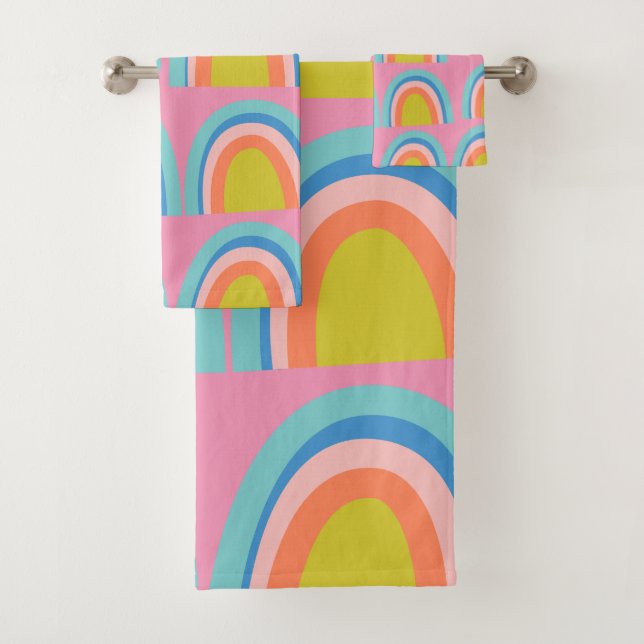 Colourful Boho Rainbow Pattern Bright Pastel Fun  Bath Towel Set (Insitu)