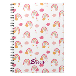 Colourful Boho Rainbow Pattern Name Personalised Notebook